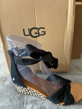 UGG Black Knotted Espadrille Wedge with Ankle Tie